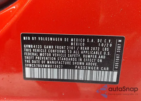 2021 Volkswagen Jetta 1.4T R-Line/1.4T S/1.4T Se from USA, damaged, VIN 3VWC57BU9MM013627